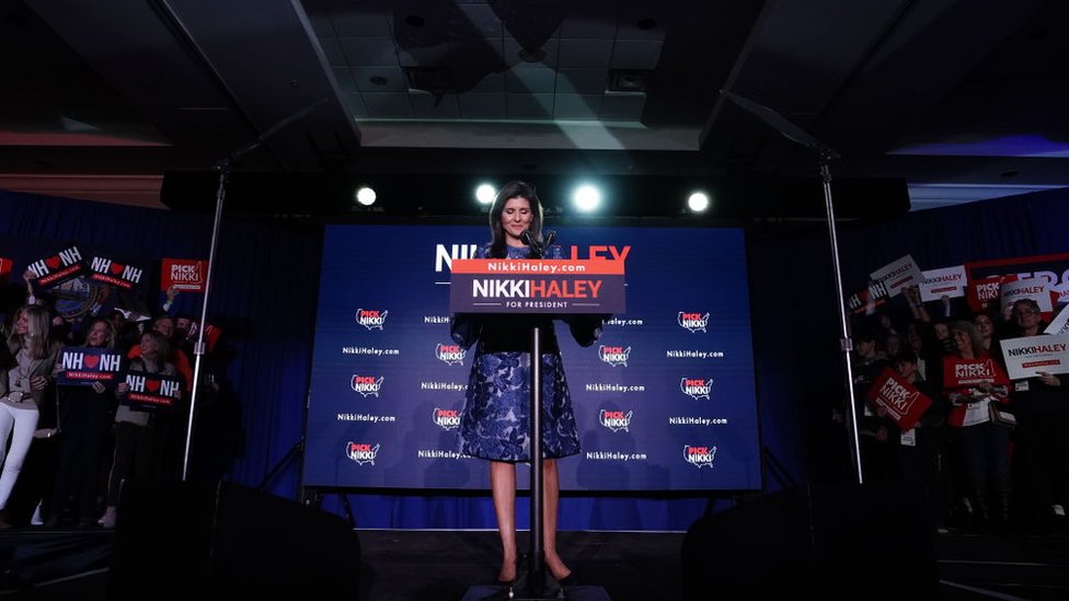 Nikki Haley, former governor of South Carolina and 2024 Republican presidential candidate, during a New Hampshire primary election night watch party in Concord, New Hampshire, US, on Tuesday, Jan. 23, 2024
