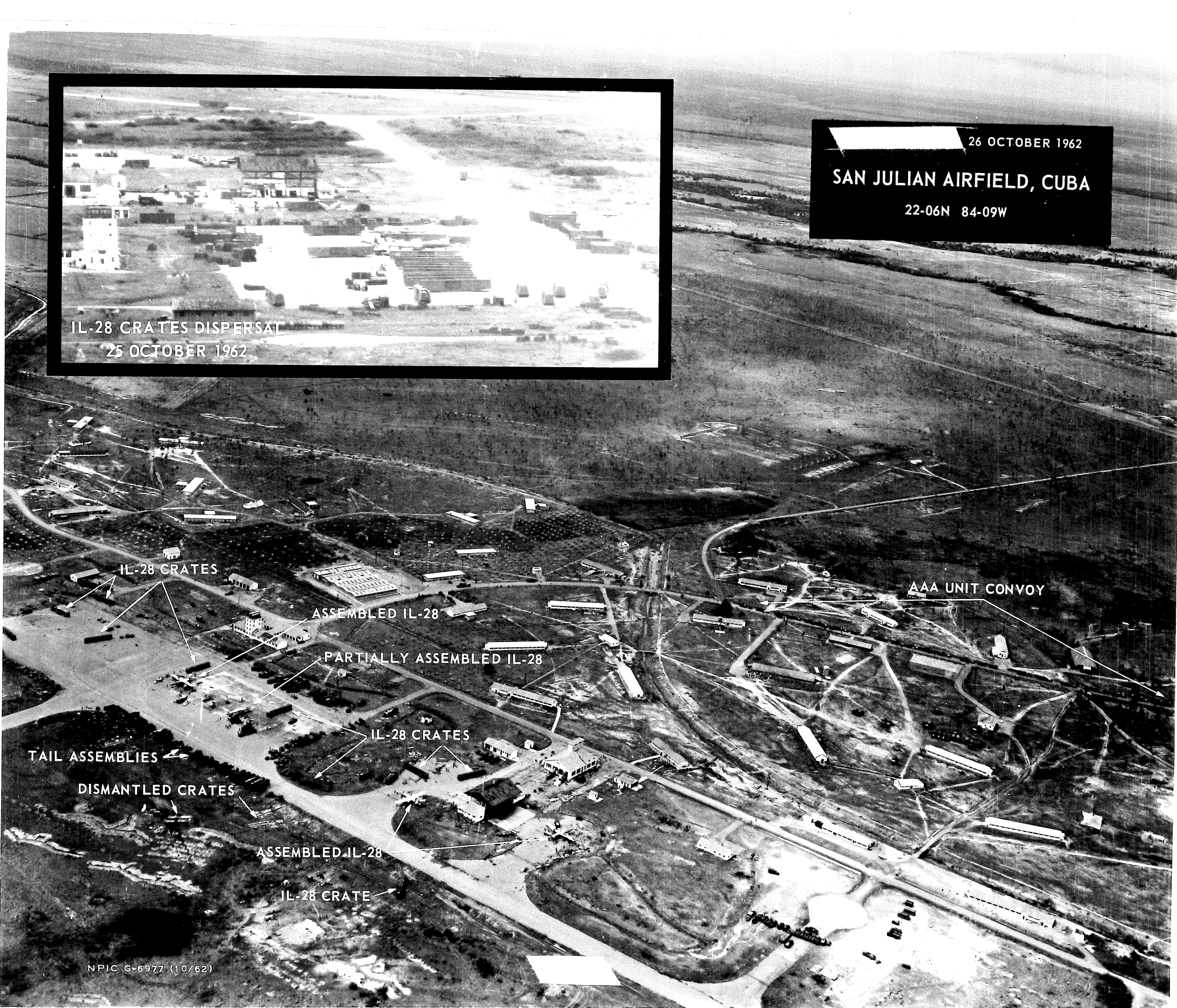 Imagen que muestra los lugares donde se estaban ensamblando los bombarderos Ilyushin-28 en Cuba.