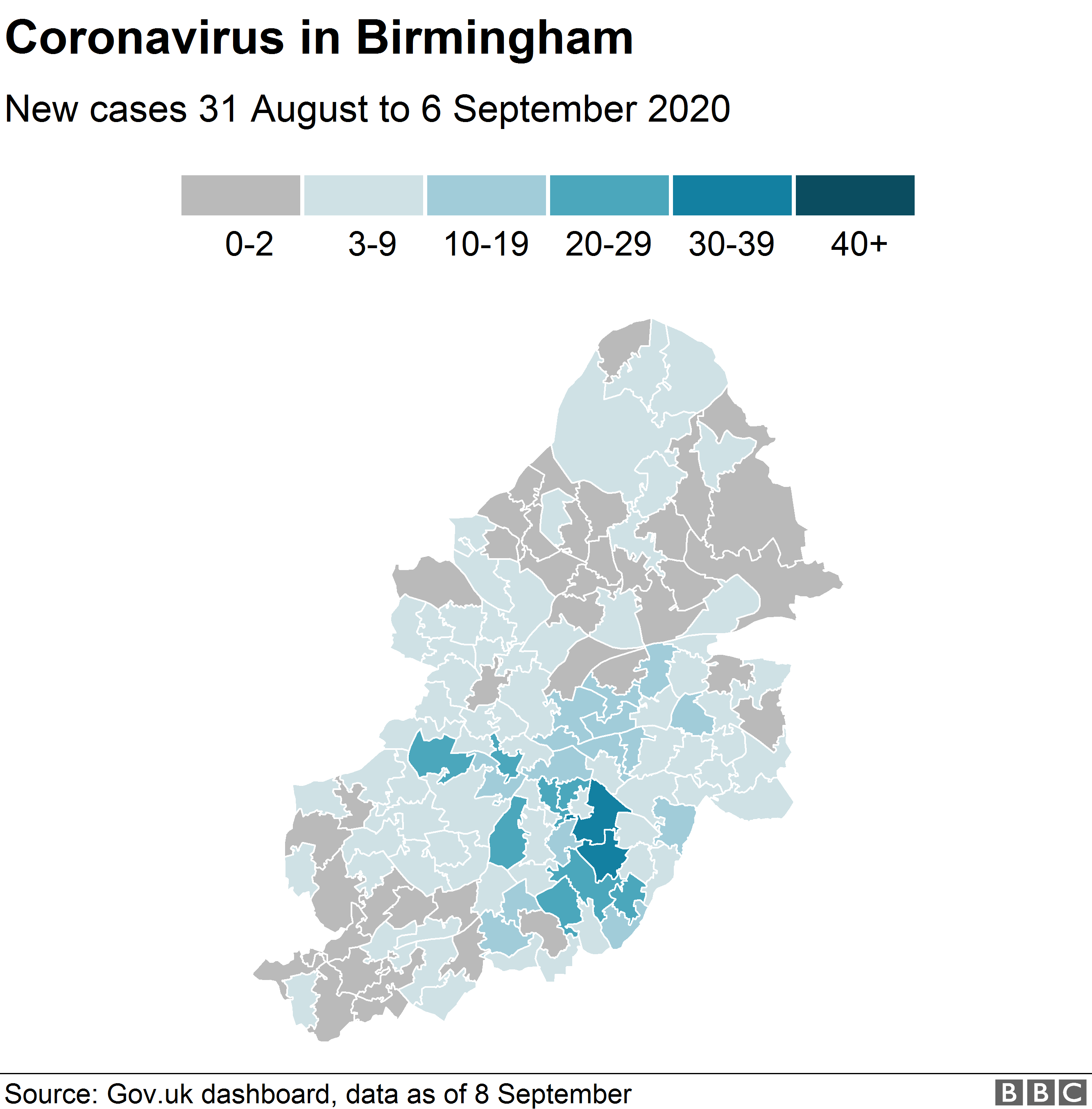 Карта со случаями коронавируса в Бирмингеме