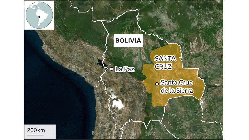 Mapa de La Paz y Santa Cruz en Bolivia