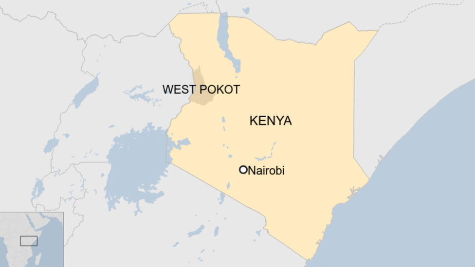 Карта Кении с изображением округа Западный Покот и Найроби