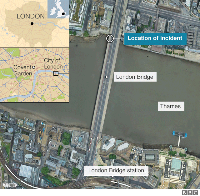 Map showing location of incident at London Bridge