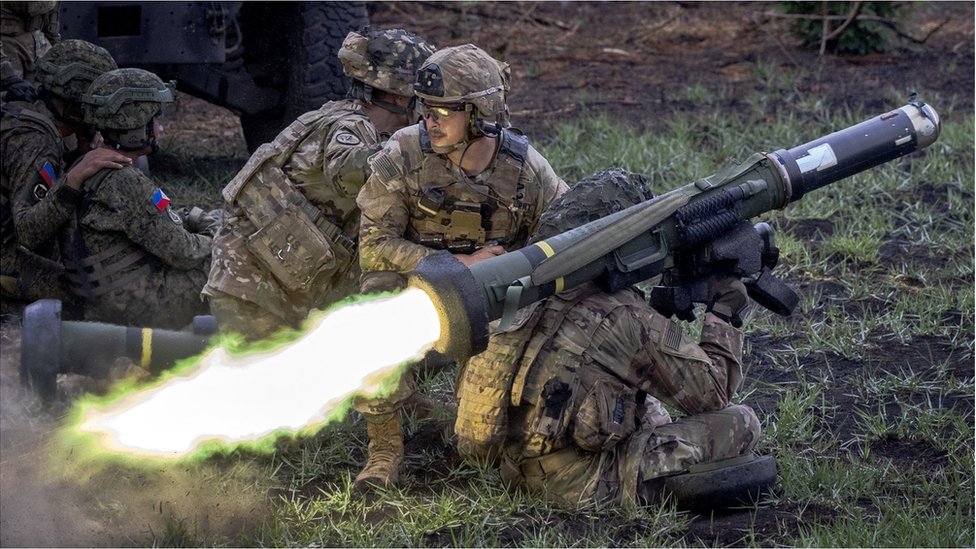 US and Philippine troops fire a Javelin anti-tank weapon system during the 'Balikatan' or 'shoulder-to-shoulder' US-Philippines joint military exercises in Fort Magsaysay on April 13, 2023 in Nueva Ecija, Philippines.