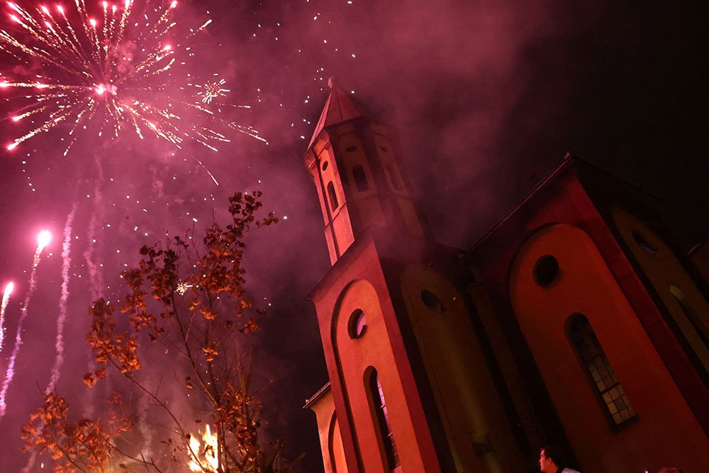 Fireworks above the Church of the Holy Mother of God