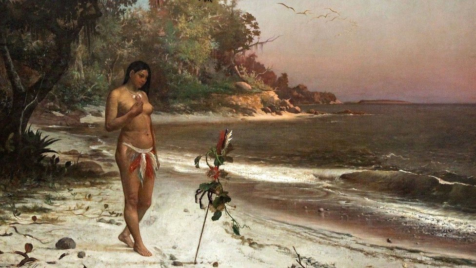 Pintura de indígena em praia