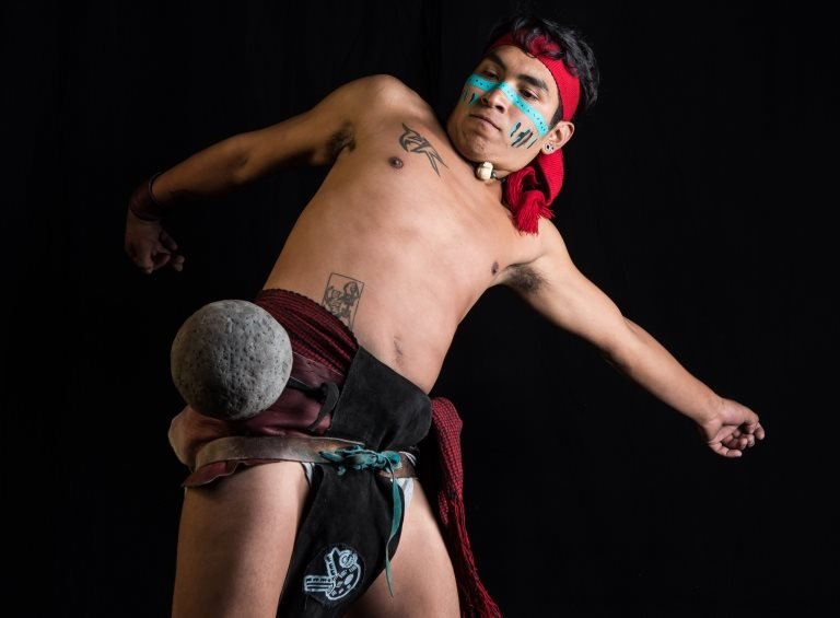 Mexican Uriel Ordaz, player of a pre-Columbian ballgame called "Ulama", in Mexico City on August 21, 2019