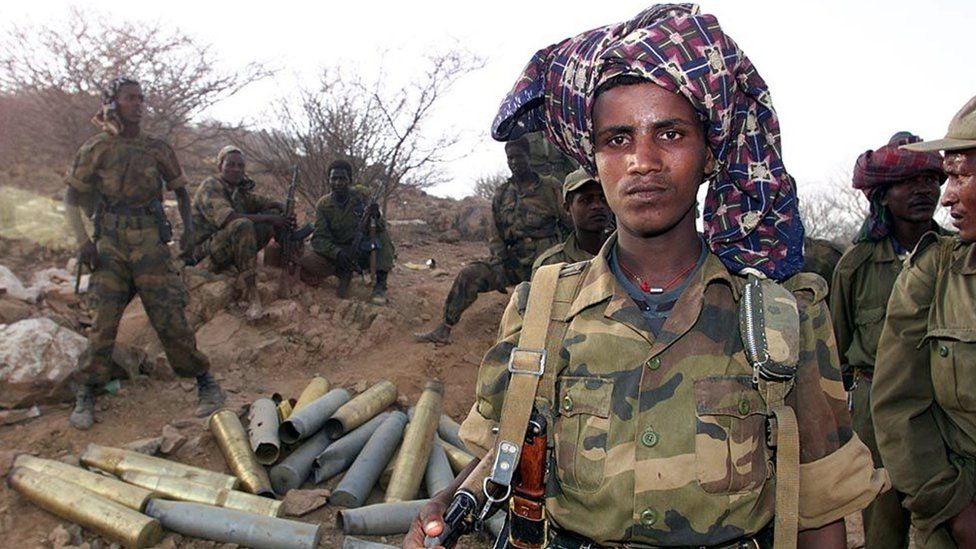 Soldados etíopes en la ciudad eritrea de Barentu en el año 2000.