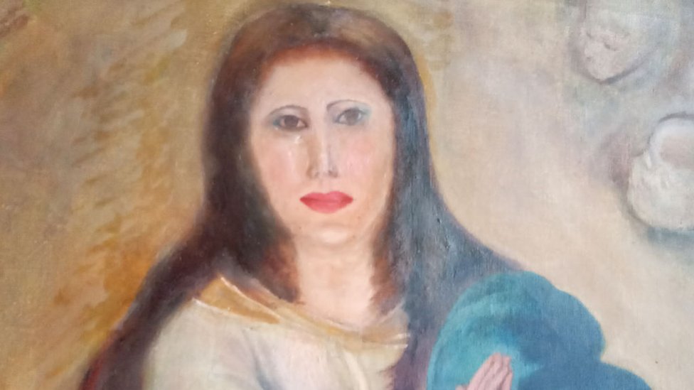 Pintura de la Virgen María restaurada