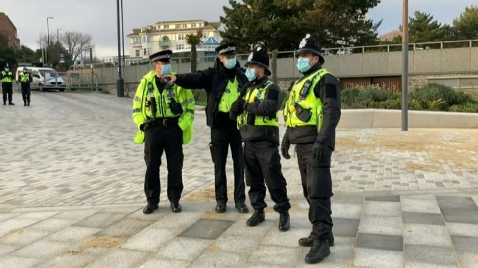 Police at Bournemouth protest