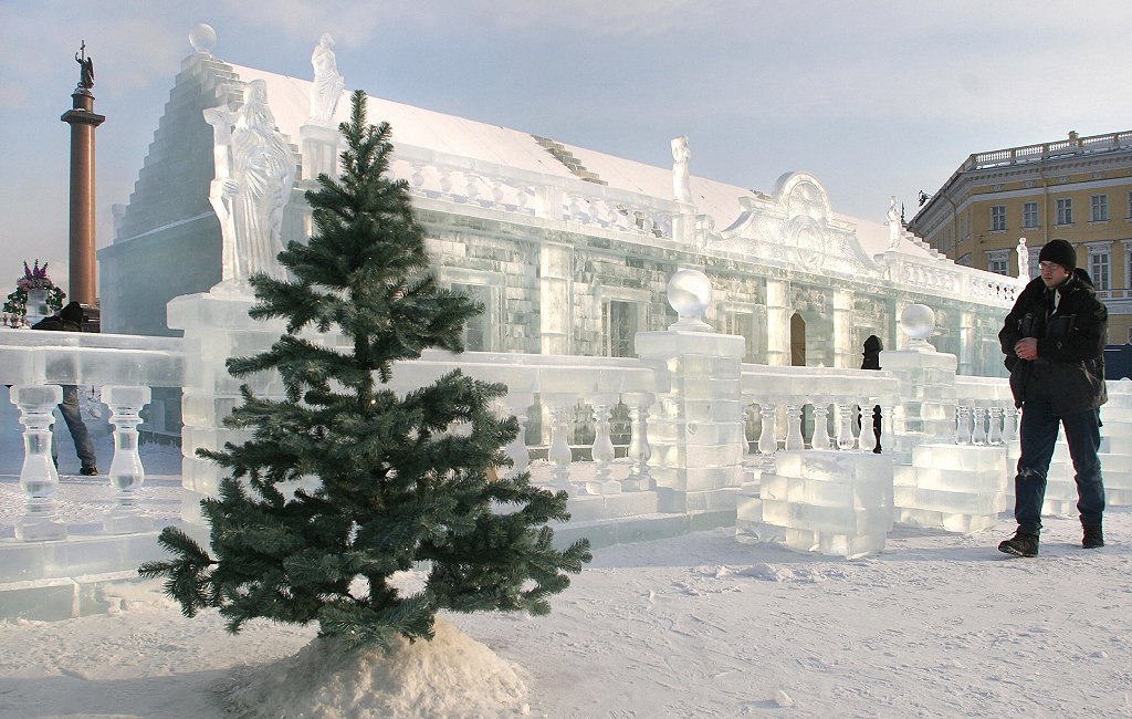 A replica of Empress Anna's Ice Palace, built every year in St. Petersburg since 2005