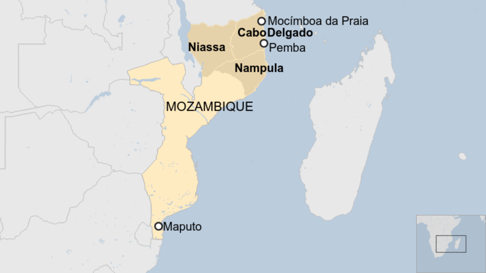 Map of Mozambique showing northern provinces