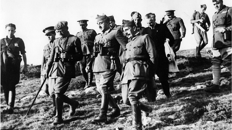 Francisco Franco con otros generales durante la Guerra Civil.