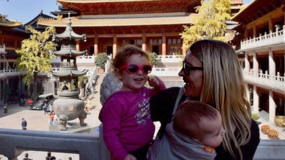 Dr Hayley Stainton with her two children in Shanghai