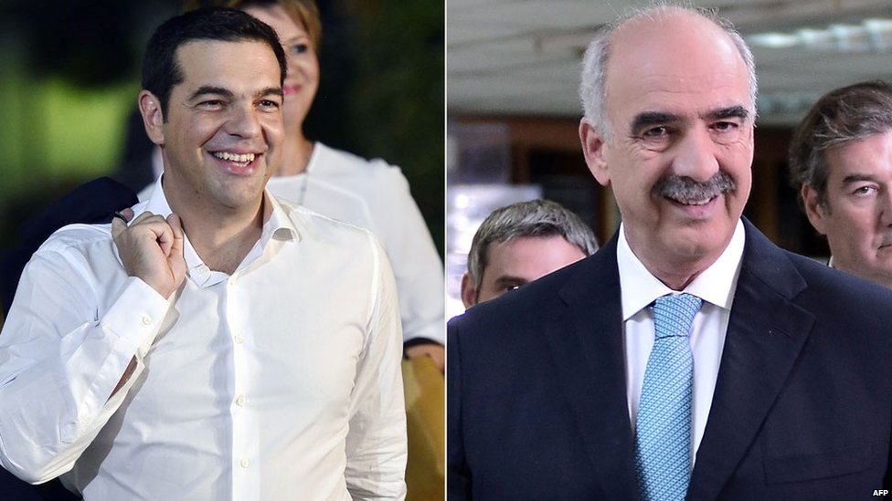 Греческие политики Алексис Ципрас и Вангелис Меймаракис прибыли на теледебаты