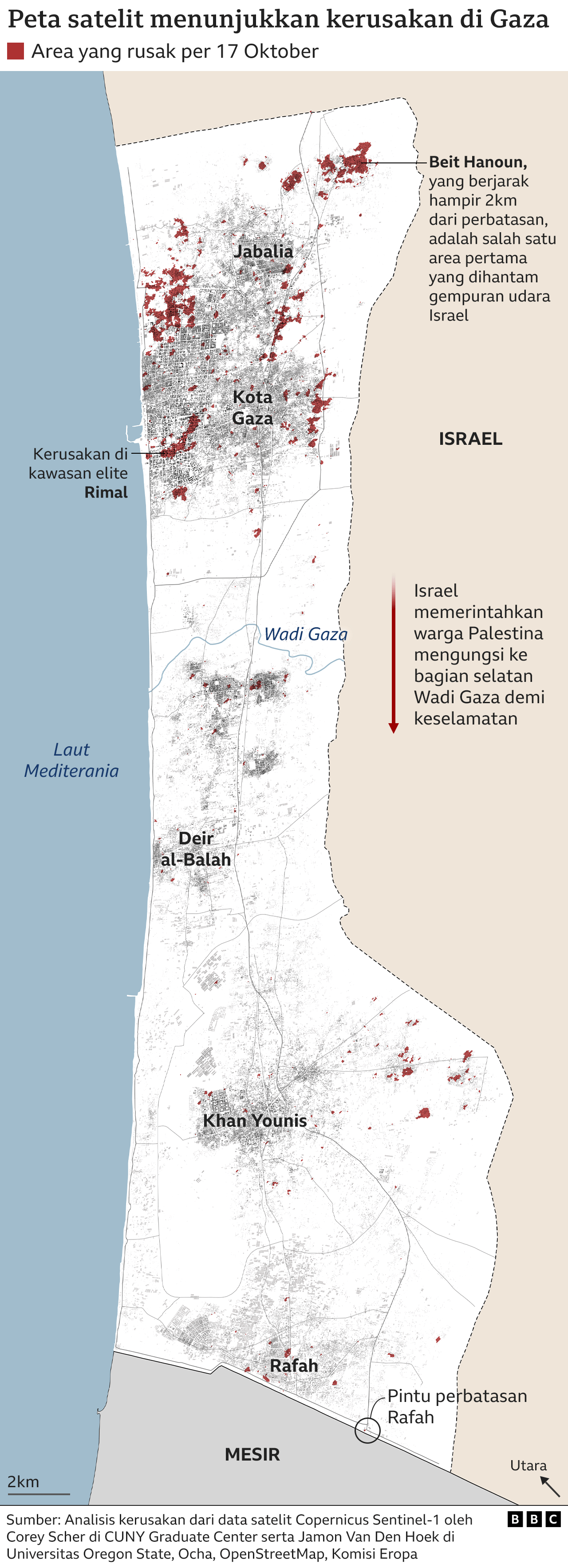 peta kerusakan gaza