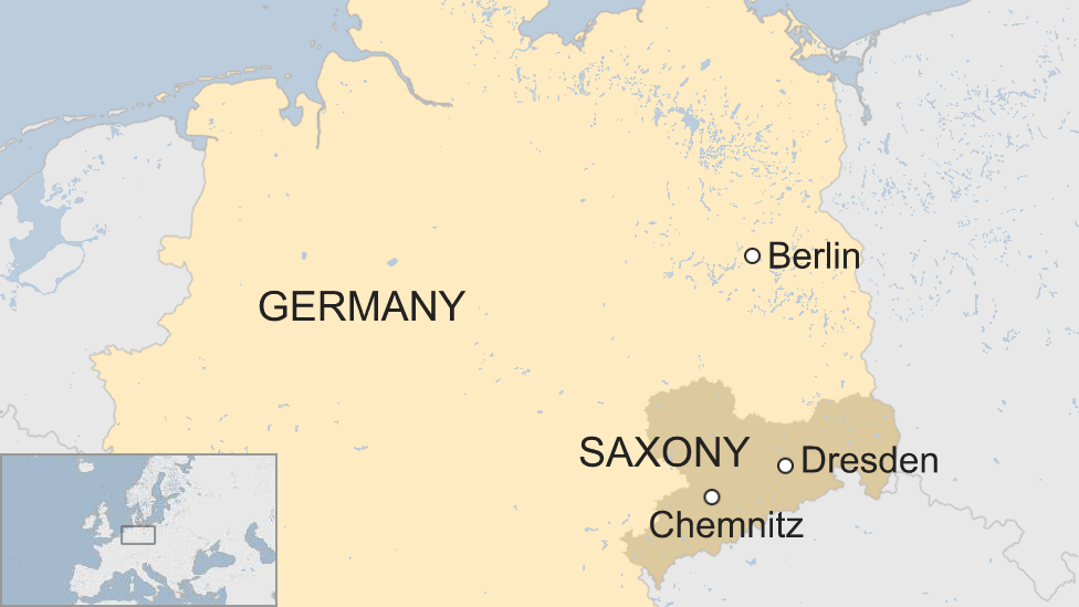 Карта Германии с изображением восточной земли Саксония