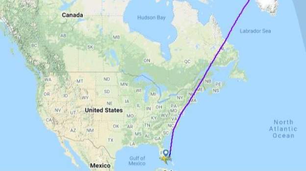 Mapa de la trayectoria del avión de Aeroflot.