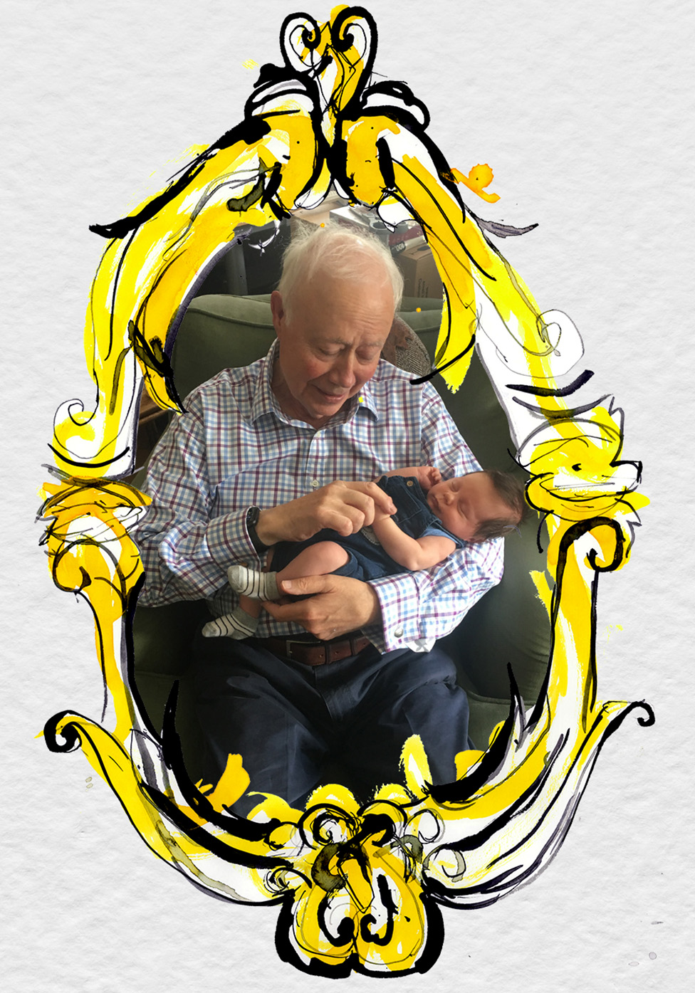 John Marriott cuddling his first grandson, Ollie