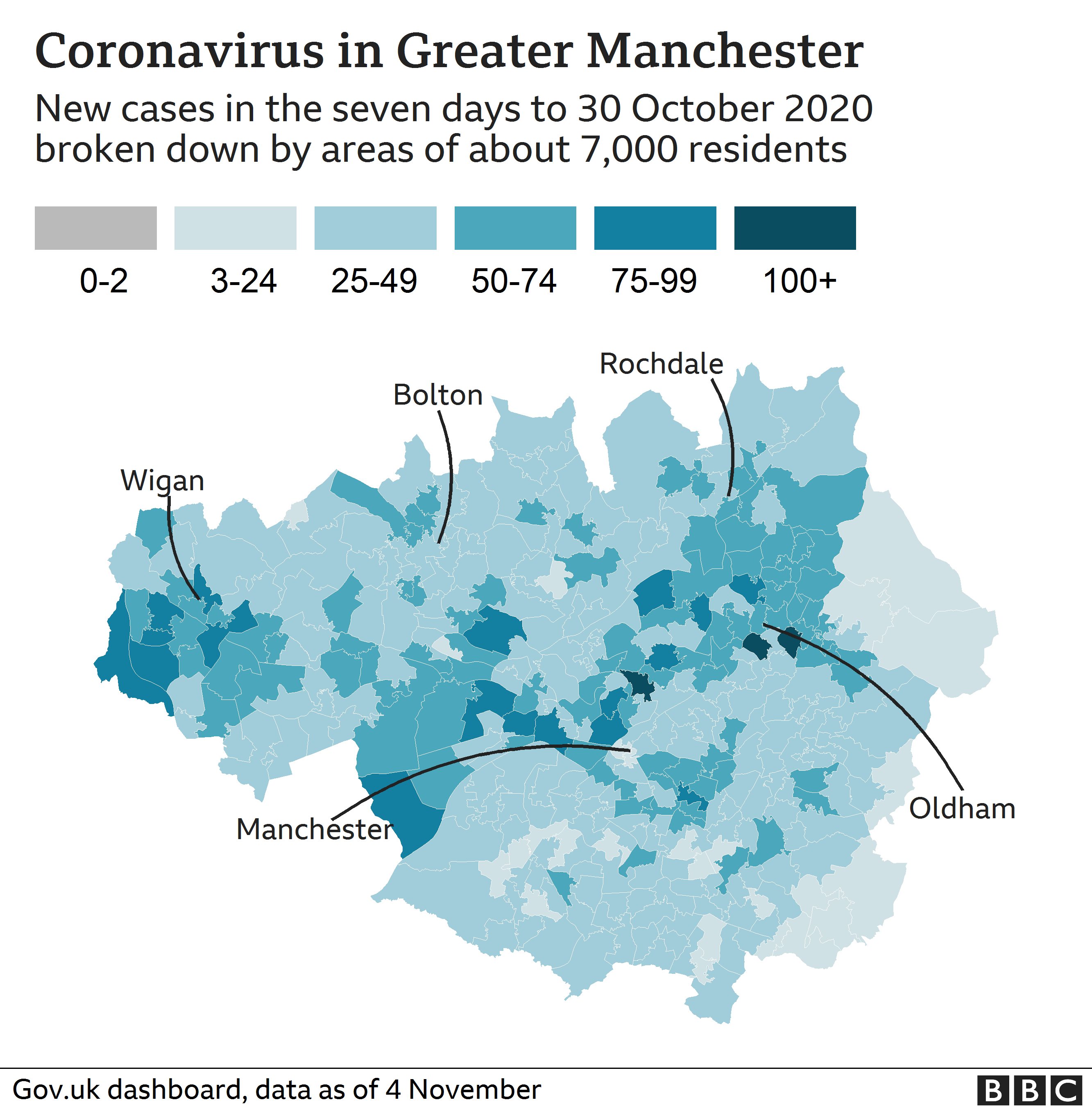 карта коронавируса Большой Манчестер
