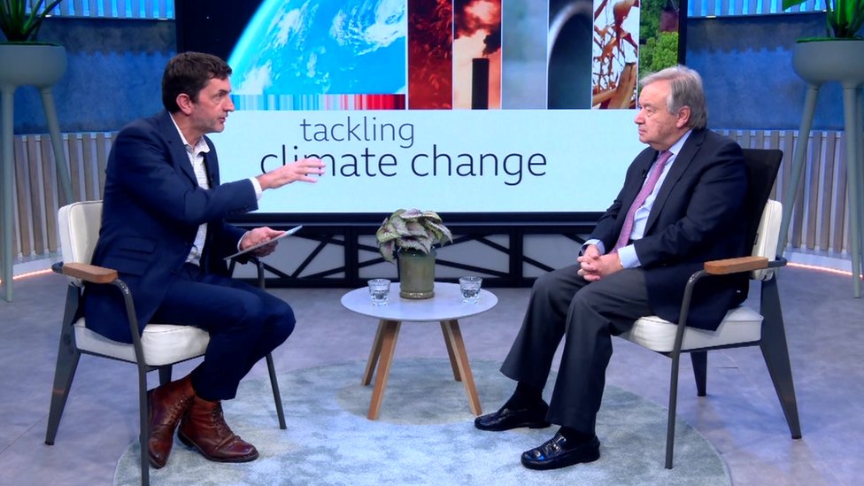 英國廣播公司氣候事務編輯賈斯汀·羅拉特在紐約與聯合國秘書長安東尼奧·古特雷斯進行了交談