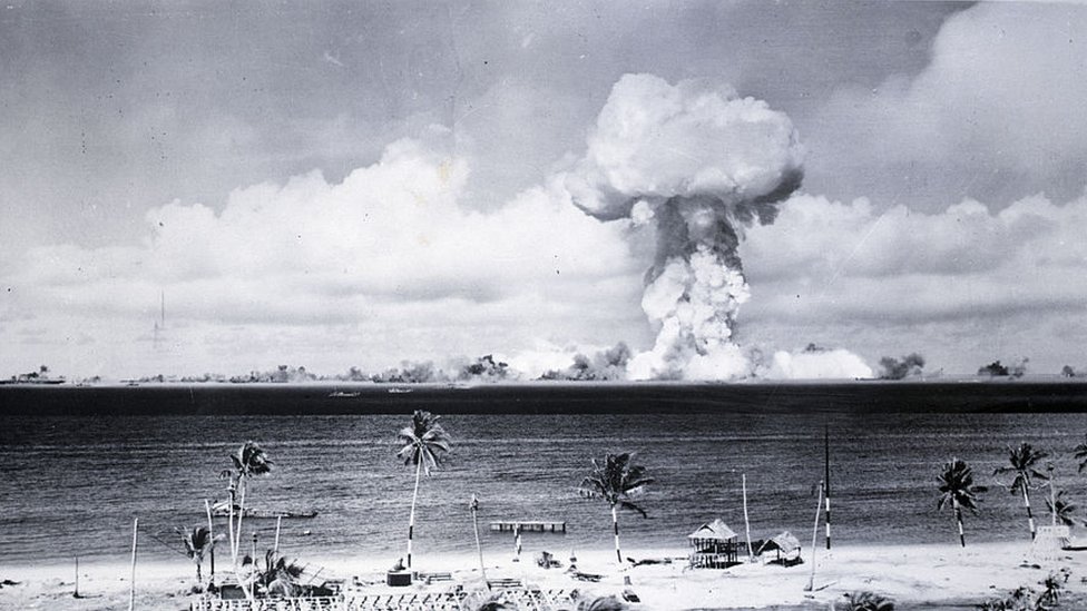 Prueba nuclear de EE.UU. en las islas Marshall.