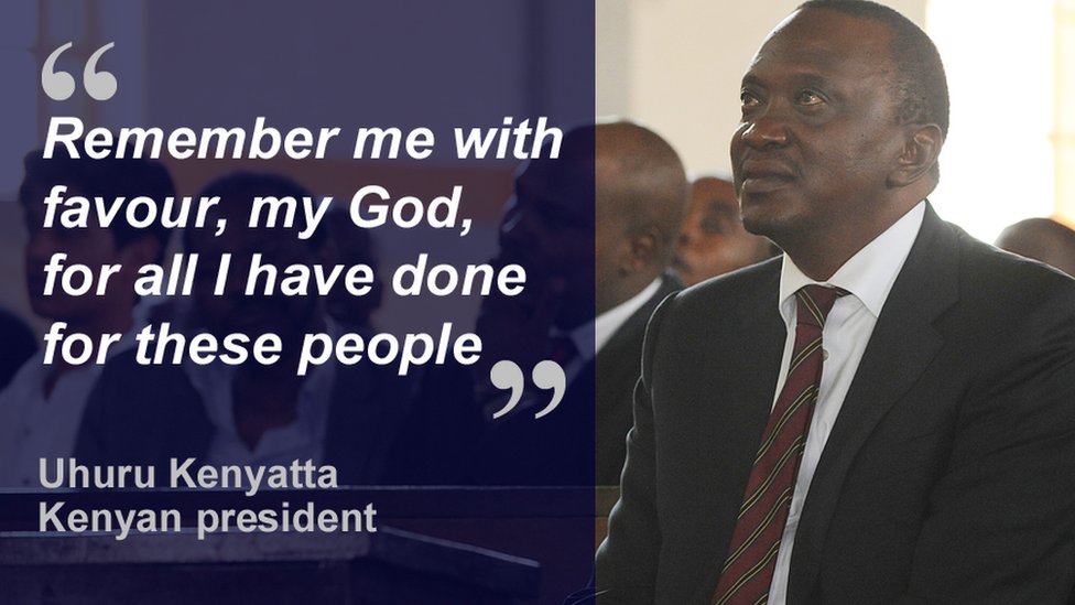 Карточка с цитатой Ухуру Кеньятта: «Вспомни меня с благосклонностью, мой Бог, за все, что я сделал для этих людей».