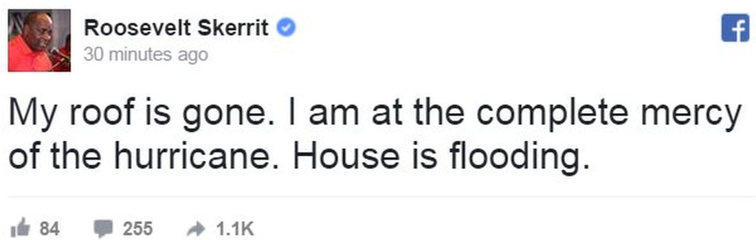 Сообщение в Facebook премьер-министра Доминики о том, что его дом был затоплен - 19 сентября 2017 г.
