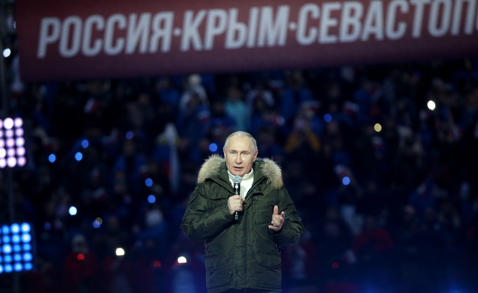 El presidente ruso, Vladimir Putin, durante un concierto que marcó el séptimo aniversario de la anexión de Crimea, el 18 de marzo de 2021 en Moscú, Rusia.