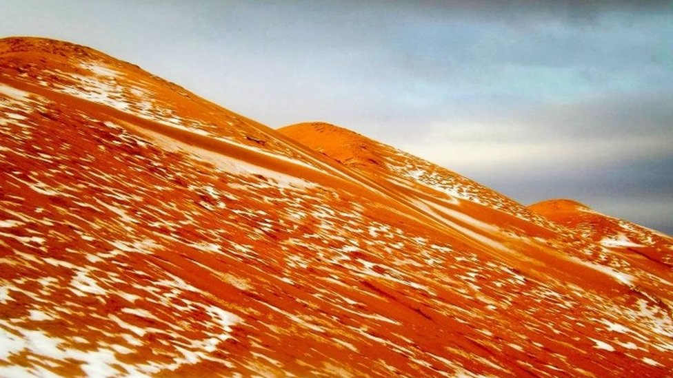 ثلوج في الصحراء الكبرى بالقرب من بلدة عين صفرة ، الجزائر ثلوج في الصحراء الكبرى ، عين صفرة ، الجزائر - 20 ديسمبر/كانون الأول 2016
