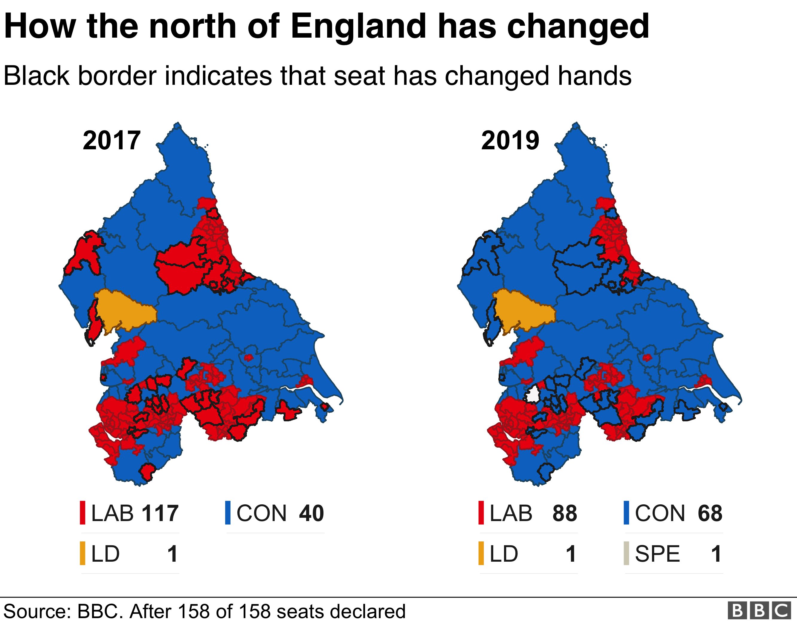 Карта результатов выборов BBC к северу от Англии