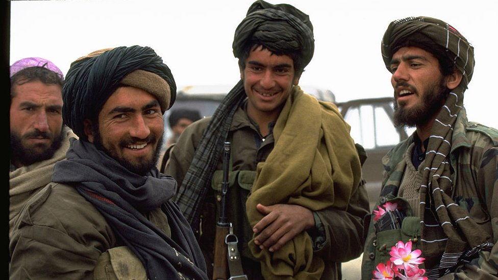 Taliban warriors during the Afghanistan Civil War.