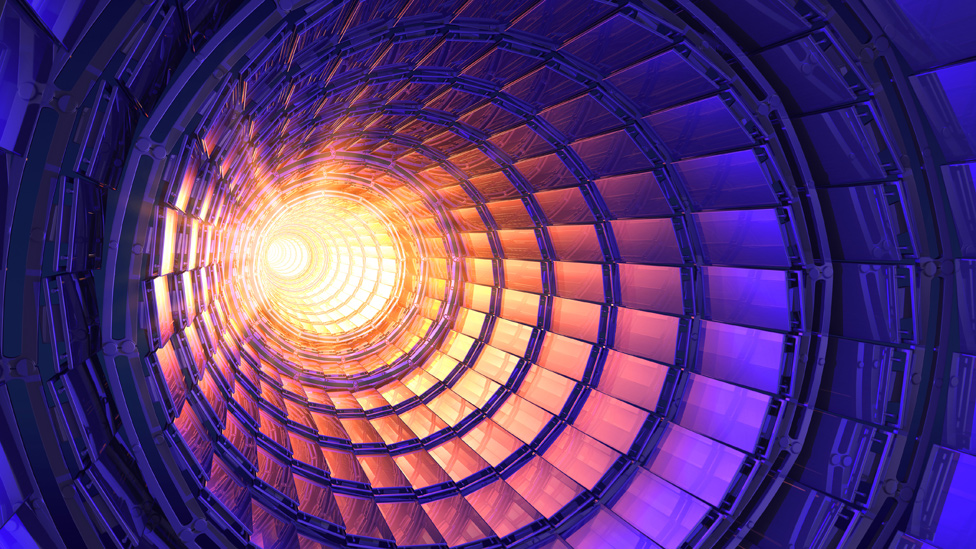Ilustración que muestra un túnel de un acelerador de partículas