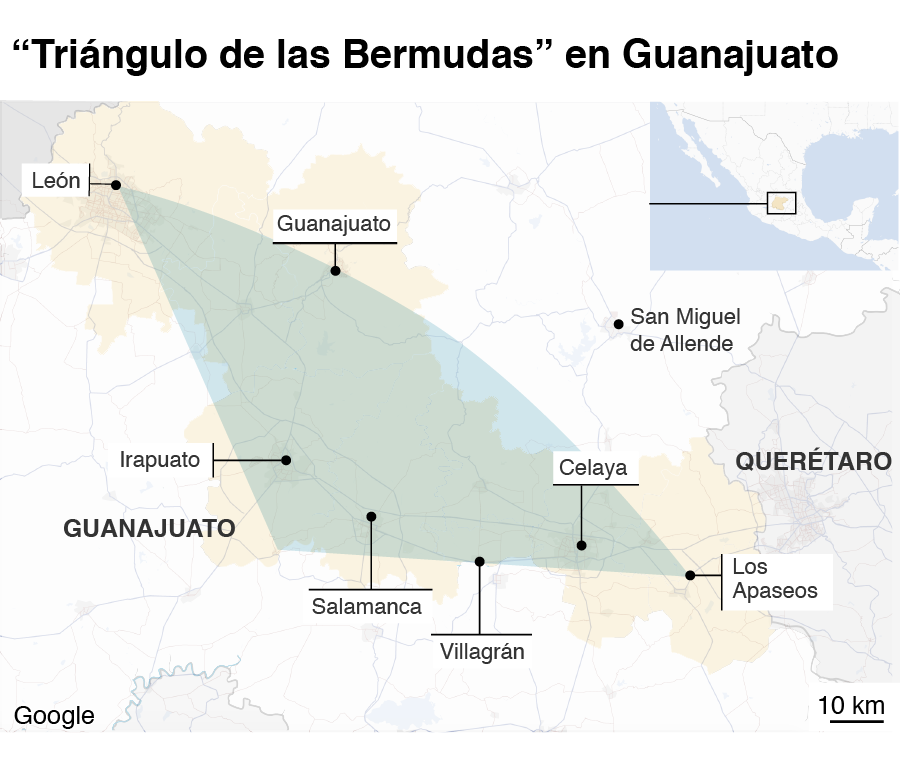Mapa triángulo Bermudas Guanajuato