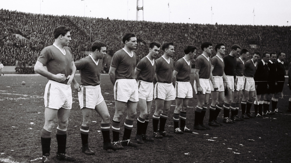 The Busby Babes line up for what would be their final ever match - versus Red Star Belgrade in the quarter-final of the European Cup in 1958.