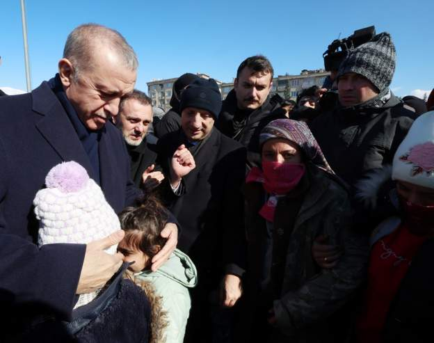 Presiden Turki Recep Tayyip Erdogan mengunjungi Kahramanmaras, 8 Februari.