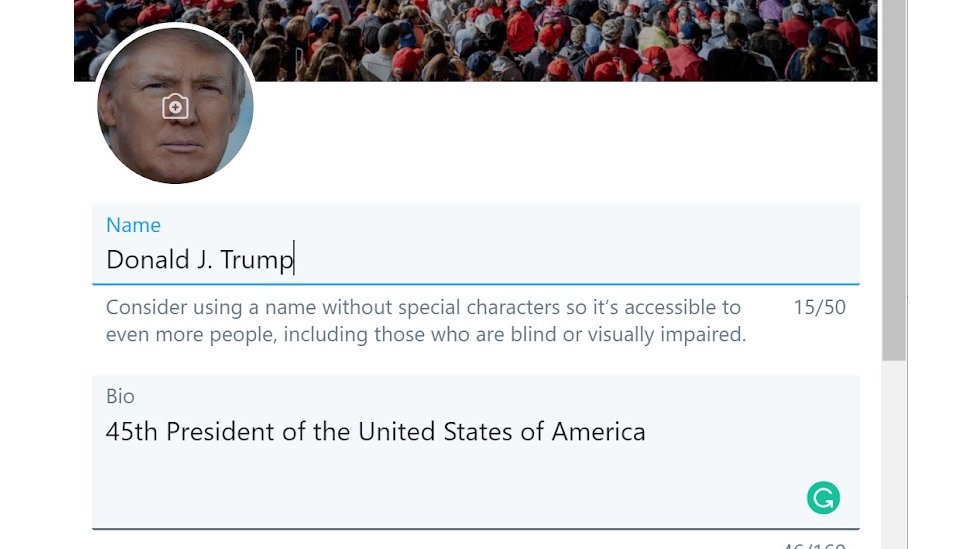 A screenshot of Donald Trump's Twitter account
