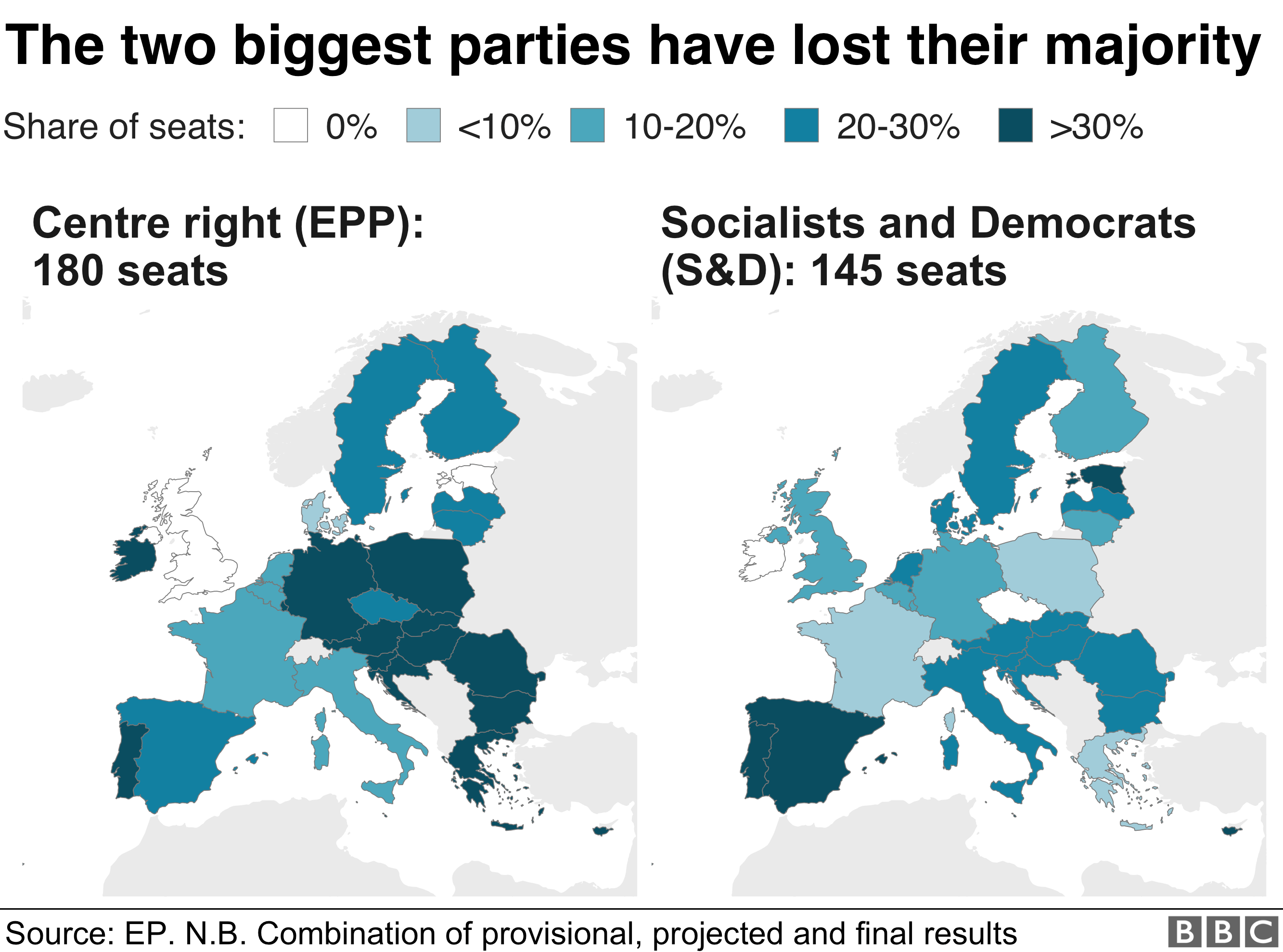 Распределение численности партии по всей Европе