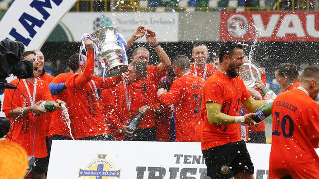Glenavon celebrate their 2-0 Irish Cup final win over Linfield