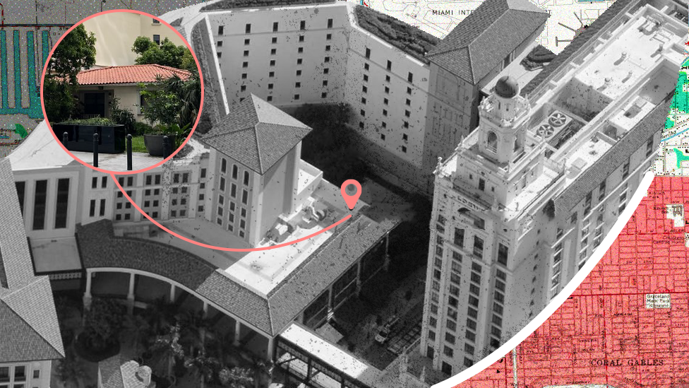 Una vista aérea de la casa de Orlando Capote y el complejo The Plaza Coral Gables