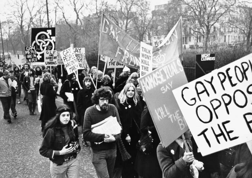 Protesto pedia o fim da opressão de homossexuais pela sociedade em Londres, 13 de janeiro de 1971