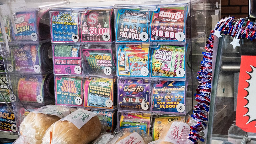 Lottery tickets at a counter