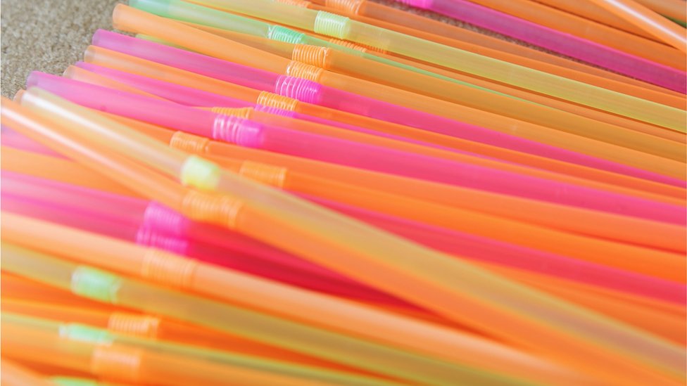 Brightly coloured plastic straws