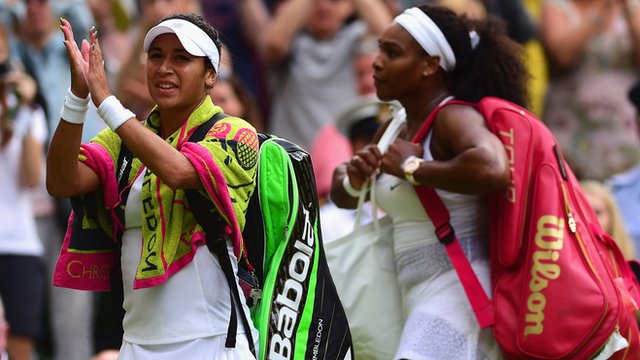 Heather Watson and Serena Williams leave Wimbledon's Centre Court to a rapturous applause