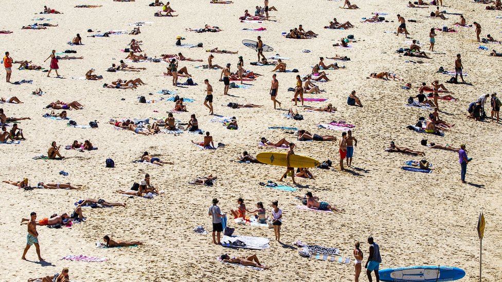 Толпы людей на пляже Бонди