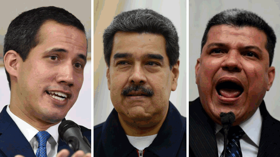 Juan Guaidó, Nicolás Maduro, Luis Parra.