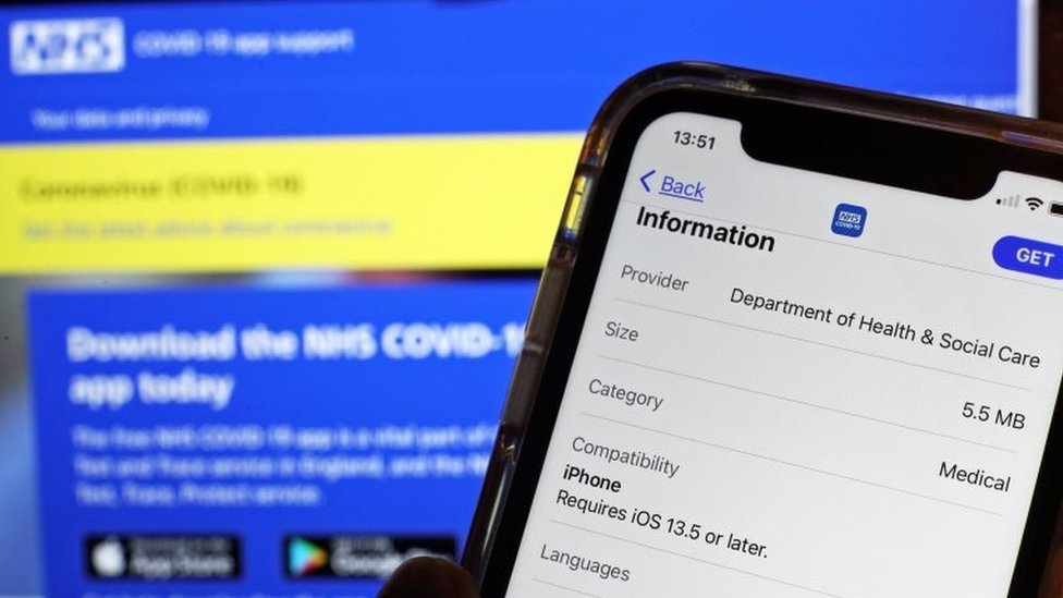 The new coronavirus contact tracing app on an iPhone