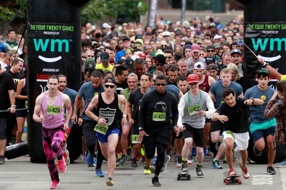 Marijuana enthusiasts run in the third annual 420 Games in San Francisco in 2016