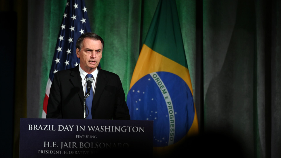 Jair Bolsonaro en un discurso en Washington