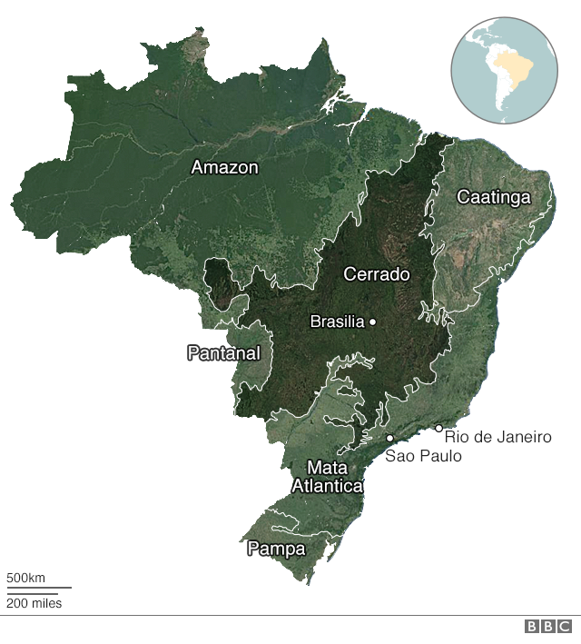 Карта регионов Бразилии, включая Серрадо