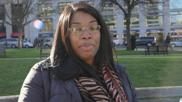 Woman speaking to BBC about how she feels about the US